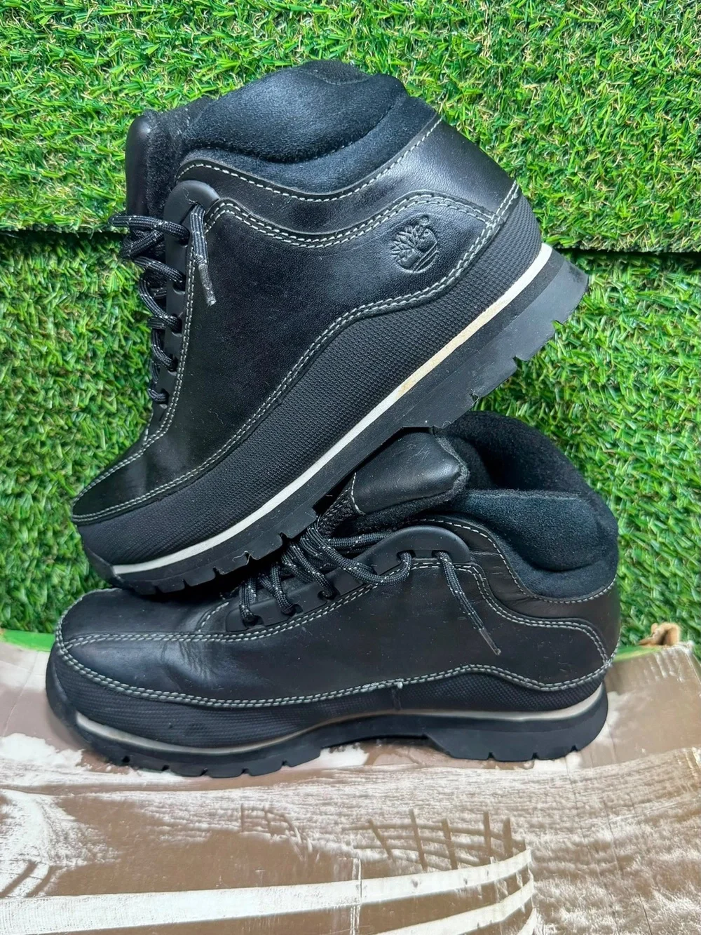Timberland Junior Euro Dub Black Leather Boots Size 5M 86916